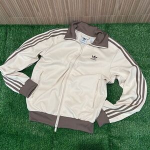 Adidas Beckembauer Cream and Brown Track Jacket (Mens Small) Med.Women